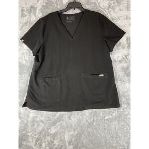 Figs Scrub Top Womens XXL Black  Pocket Anti Odor Wrinkle Free Nurse‎ V-neck